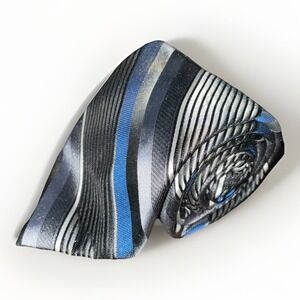 Van‎ Heusen Blue Silver Black Gray Men's  Tie  Silk Striped